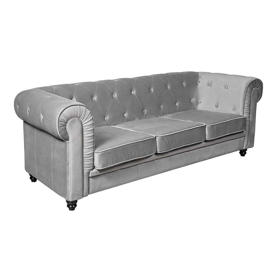 Vintahome Sof 3 Plazas Chesterfield Terciopelo Gris Sof S Chesterfield