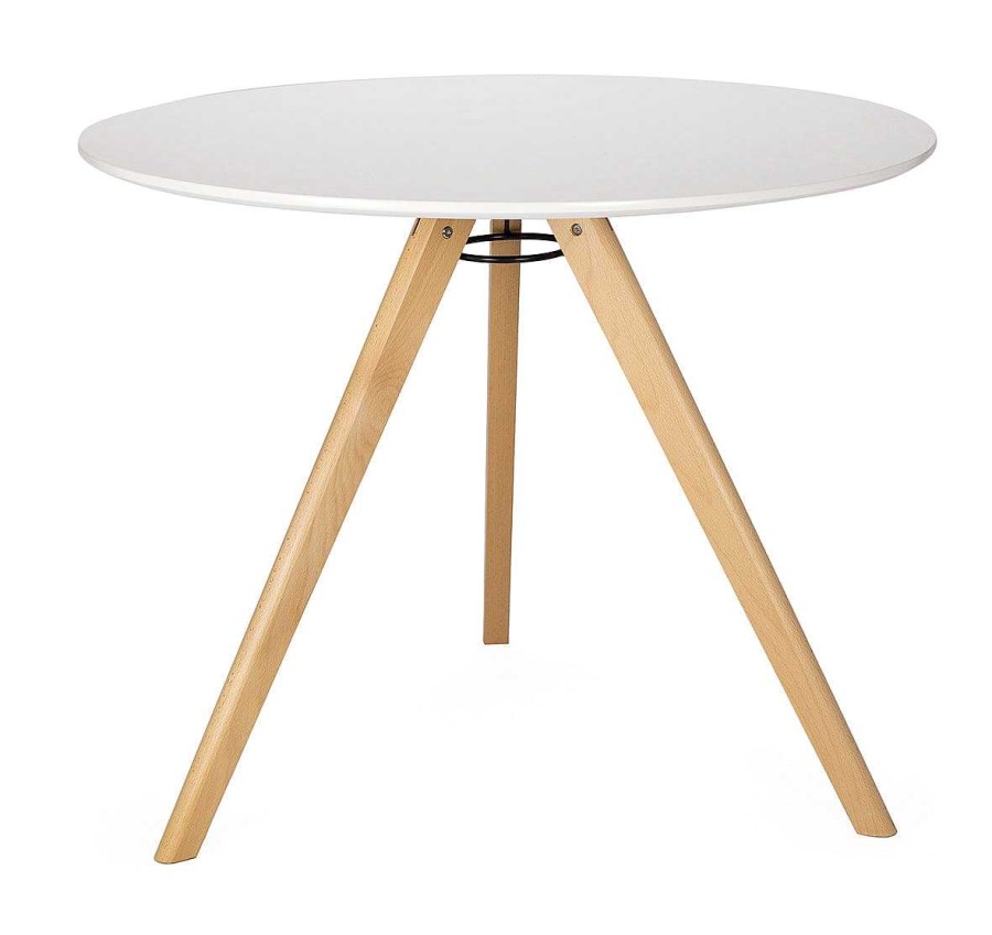 Vintahome Mesa Comedor Redonda Madera Lacado 90 Cm Kassia Blanco Mesas De Comedor