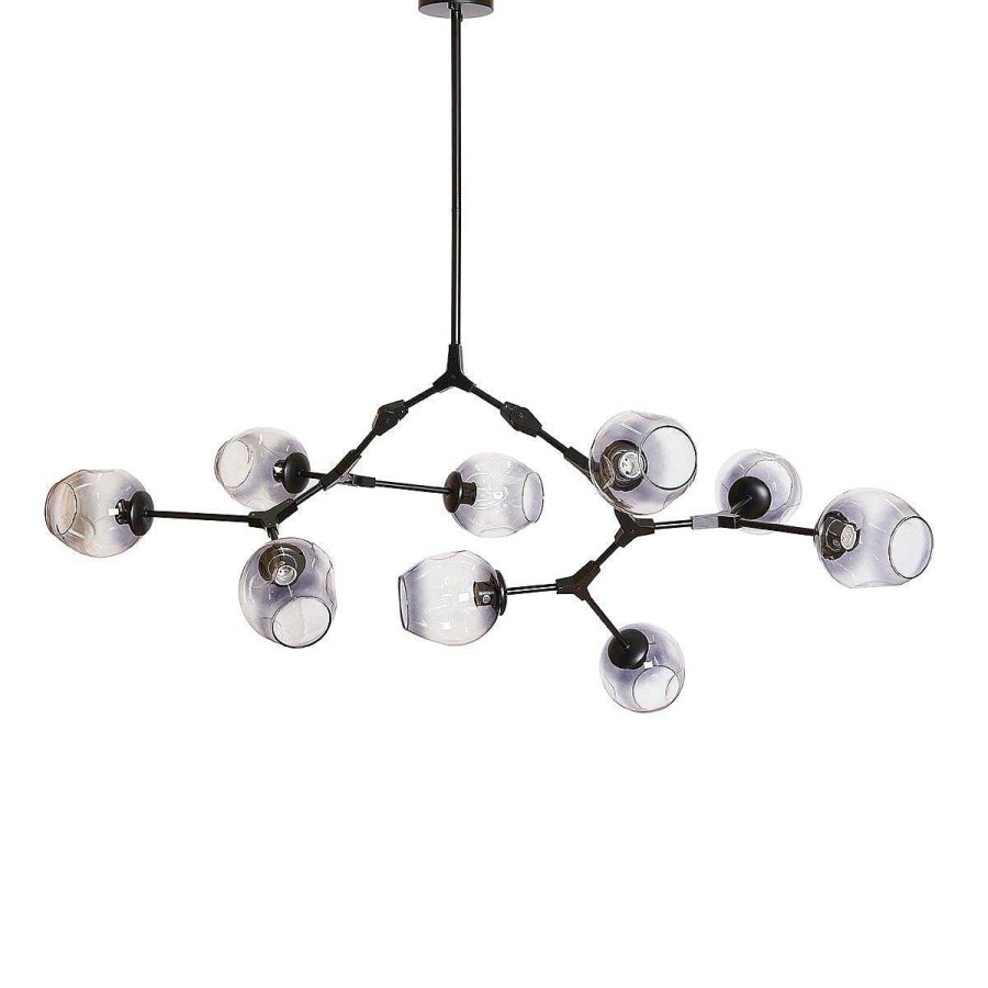 Vintahome L Mpara De Techo 9 Brazos Acero Negro Y Cristal Gris Chandelier L Mparas Vintage