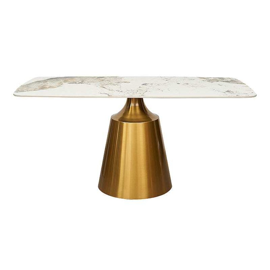 Vintahome Mesa De Comedor Rectangular 180X90 Dorado Onix Piedra Sinterizada Mesas De Comedor