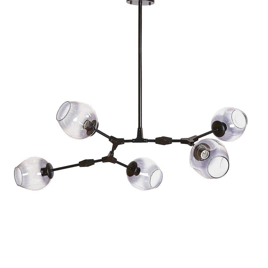 Vintahome L Mpara De Techo 5 Brazos Acero Negro Y Cristal Gris Chandelier L Mparas Vintage