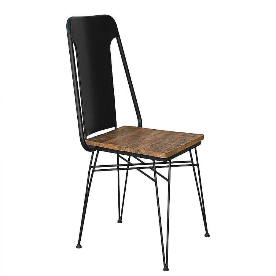 Vintahome Silla De Comedor Vintage Acero Negro Y Madera Antoine Sillas De Comedor