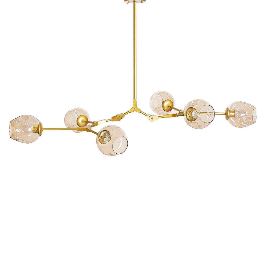 Vintahome L Mpara De Techo 6 Brazos Acero Dorado Y Cristal Oro Chandelier L Mparas Vintage