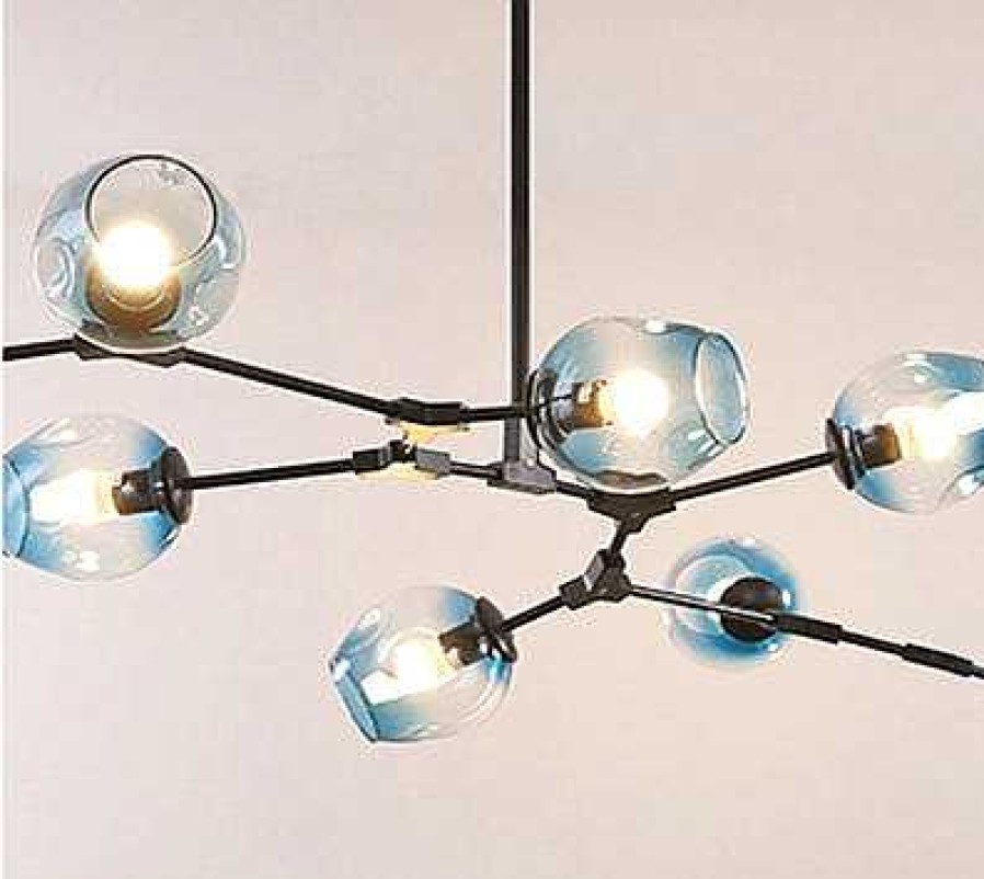 Vintahome L Mpara De Techo 9 Brazos Acero Negro Y Cristal Azul Chandelier L Mparas Vintage