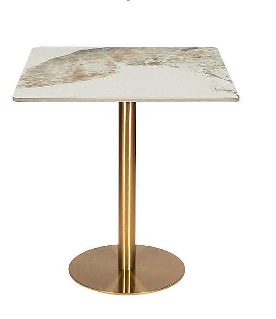 Vintahome Mesa De Comedor Cuadrada Inox Dorada Piedra Sinterizada 70-80 Cm Mesas De Bar Y Restaurante