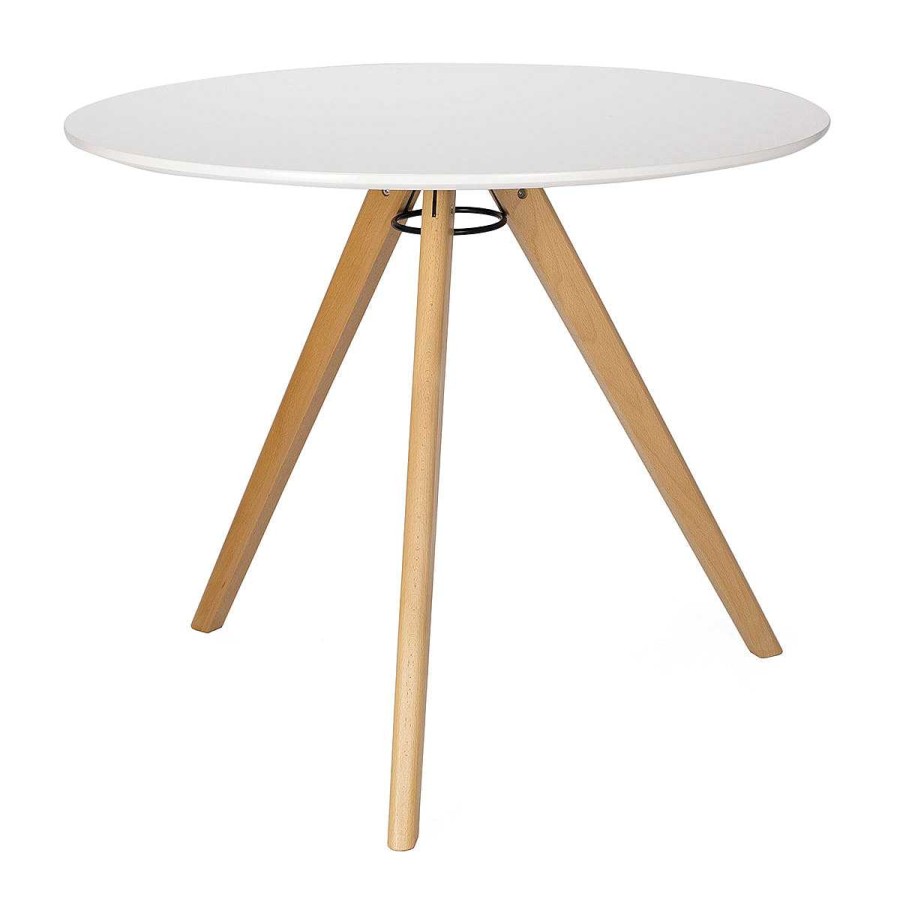 Vintahome Mesa Comedor Redonda Madera Lacado 90 Cm Kassia Blanco Mesas De Comedor