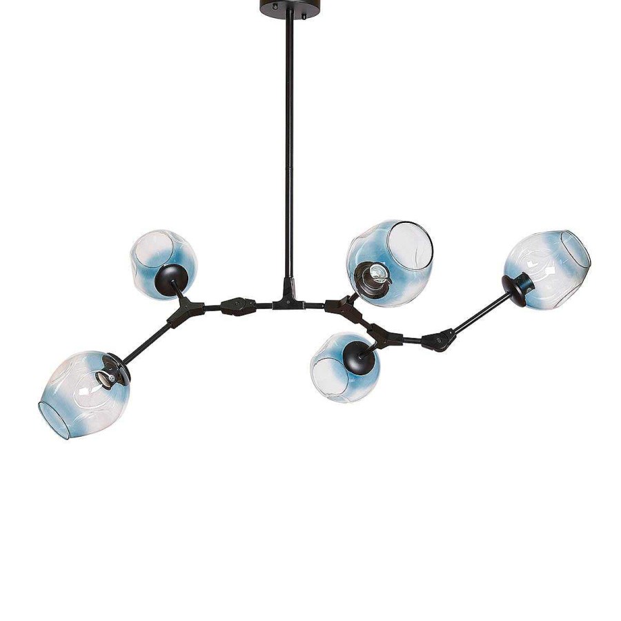 Vintahome L Mpara De Techo 5 Brazos Acero Negro Y Cristal Azul Chandelier L Mparas Vintage