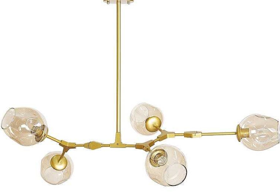 Vintahome L Mpara De Techo 5 Brazos Acero Dorado Y Cristal Oro Chandelier L Mparas Vintage